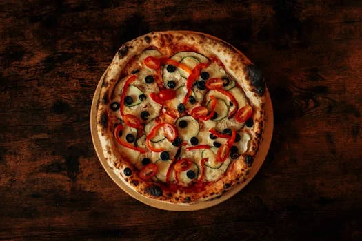 veggie pizza with colorful vegetables