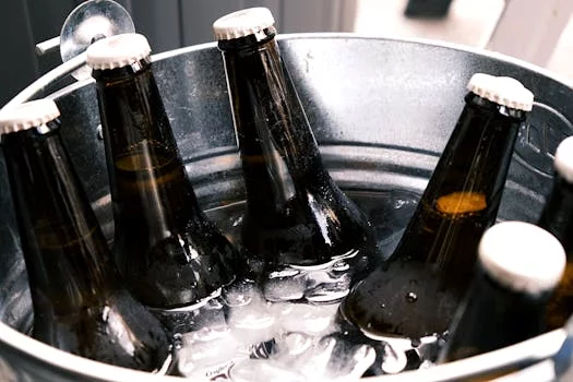 craft beer bottles on ice